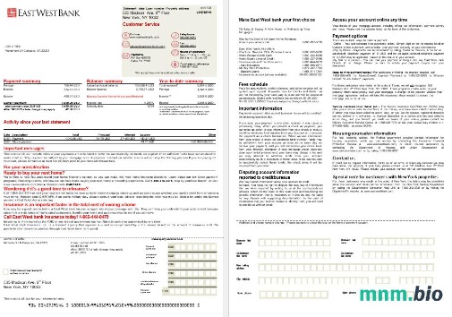 USA East West Bank wyciąg z kredytu hipotecznego w formatach Word i PDF, 2
