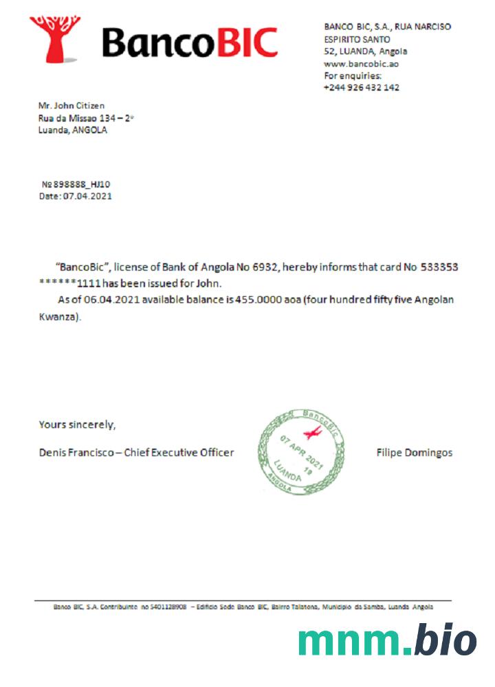 Angola Bancobic przykład odniesienia w formatach Word i PDF