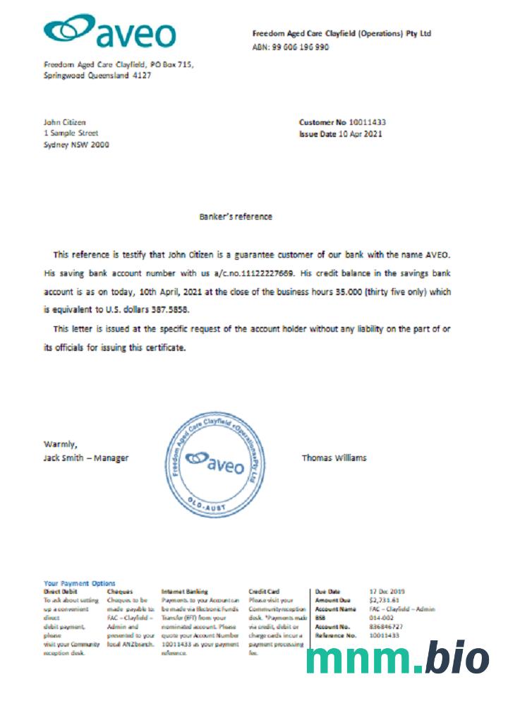 Przykład odniesienia Australia AVEO w formatach Word i PDF