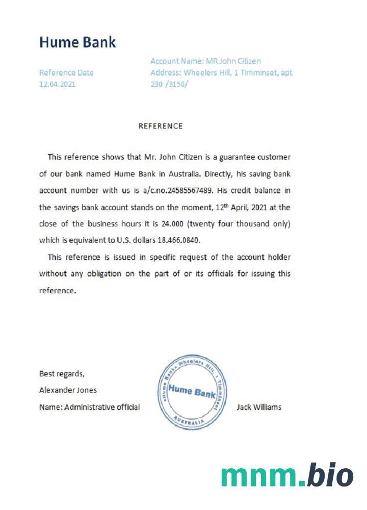 Przykład odniesienia Australia Hume w formatach Word i PDF