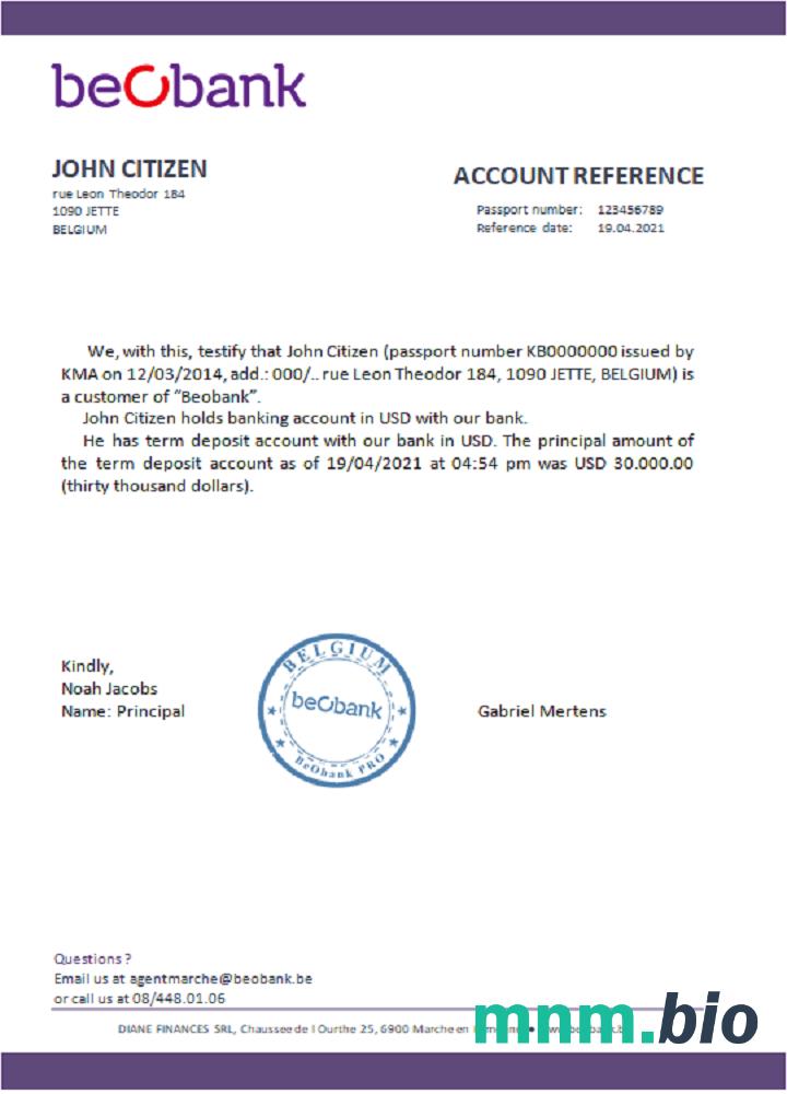 Belgia Beobank przykład odniesienia w formatach Word i PDF