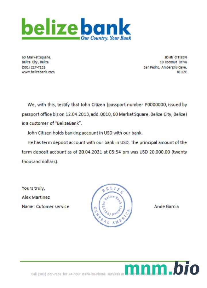 Belize belizebank przykład odniesienia w formatach Word i PDF