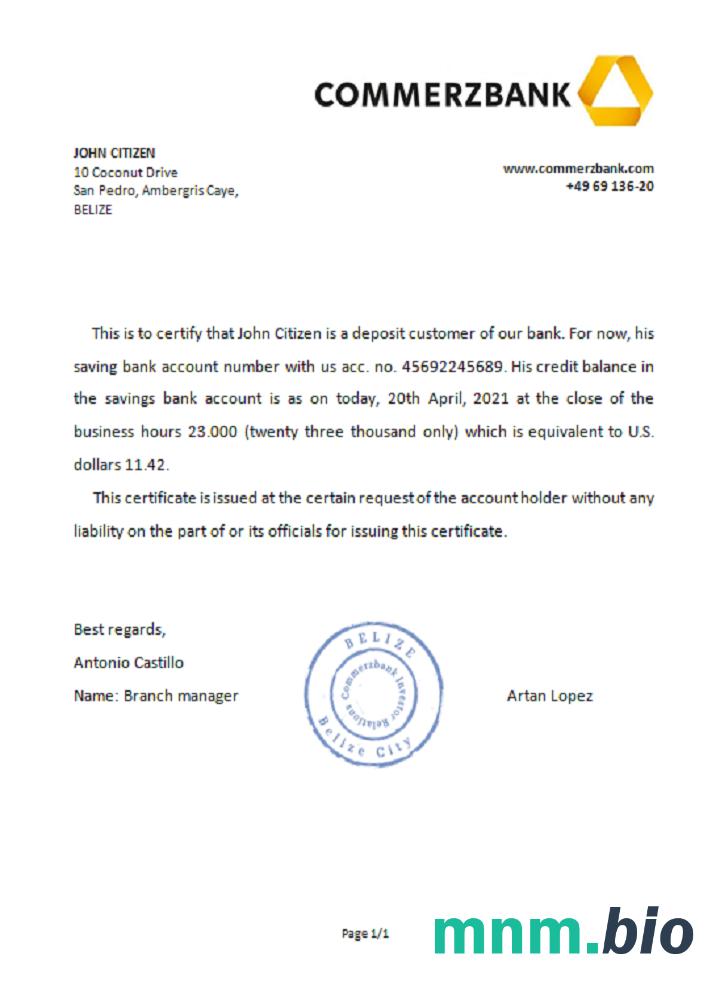 Przykład referencyjny Belize Commerzbank w formatach Word i PDF