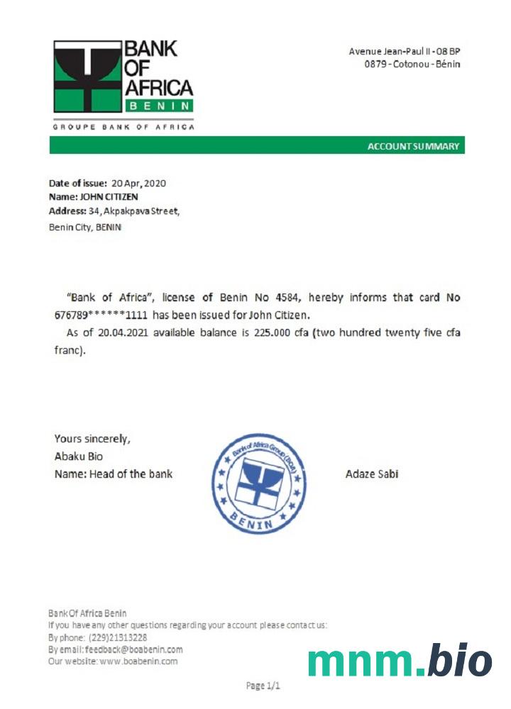 Przykład odniesienia Benin BankofAfrica w formatach Word i PDF