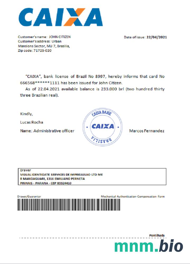 Przykład odniesienia do Brazylii Caixabank w formatach Word i PDF