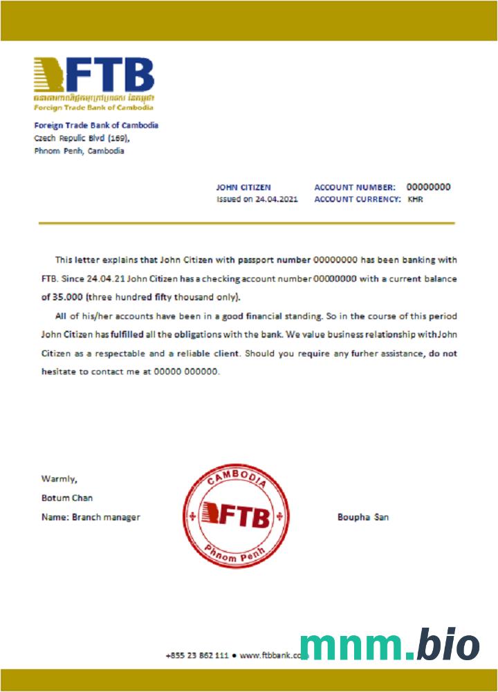 Przykład referencyjny Cambodia Foreigntradebank w formatach Word i PDF