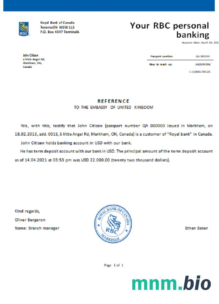 Przykład odniesienia RBC w Kanadzie w formatach Word i PDF