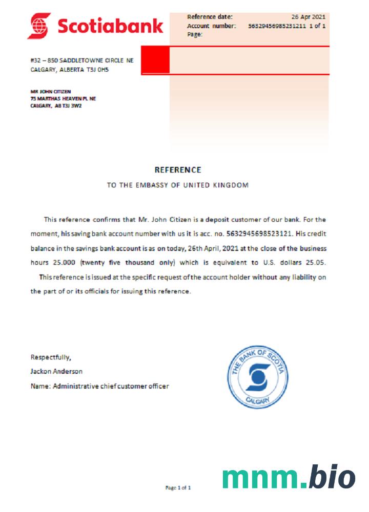 Przykład odniesienia Canada Scotiabank w formatach Word i PDF