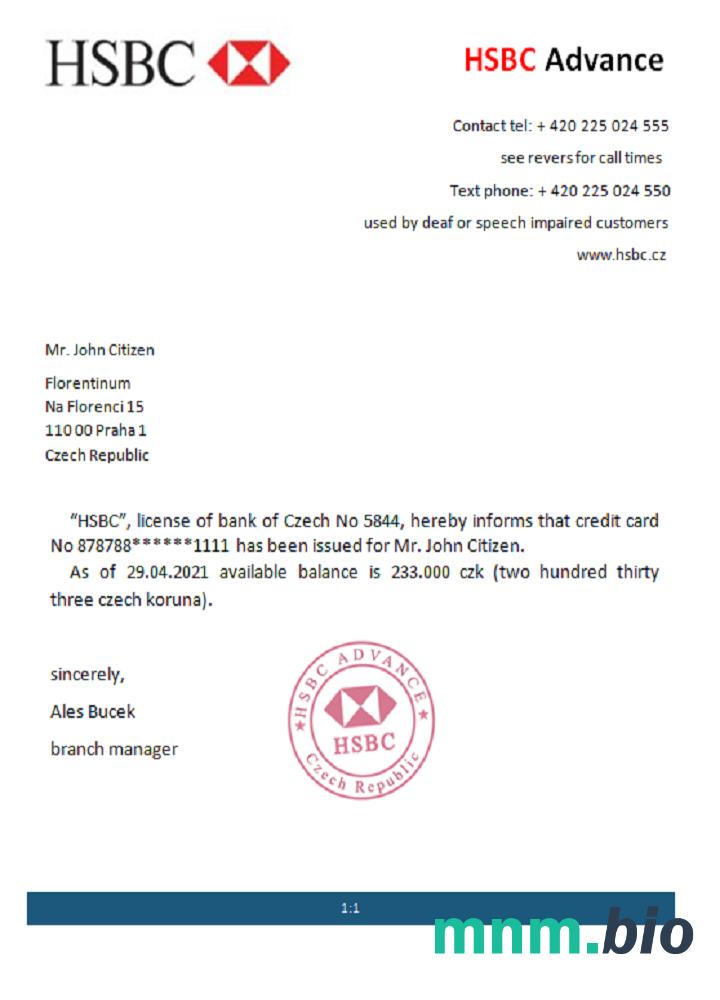 Przykład odniesienia czeskiego HSBC w formatach Word i PDF