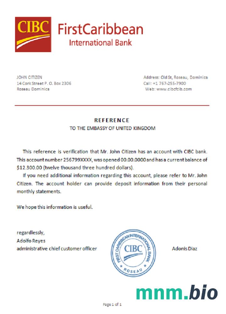 Przykład odniesienia Dominica CIBC w formatach Word i PDF