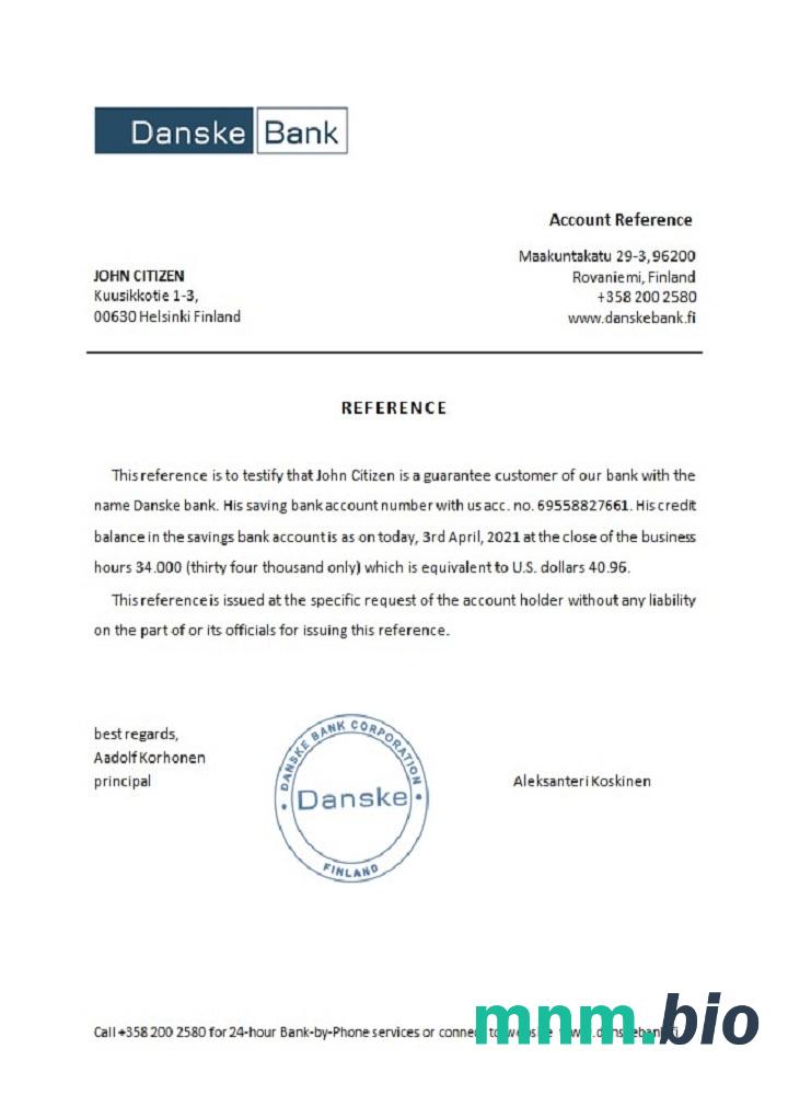 Przykład odniesienia Finlandii Danske w formatach Word i PDF