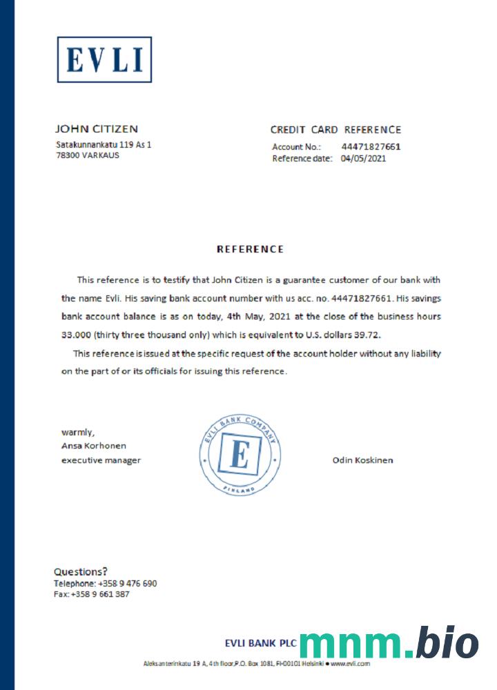 Przykład odniesienia Finlandia Evli w formatach Word i PDF