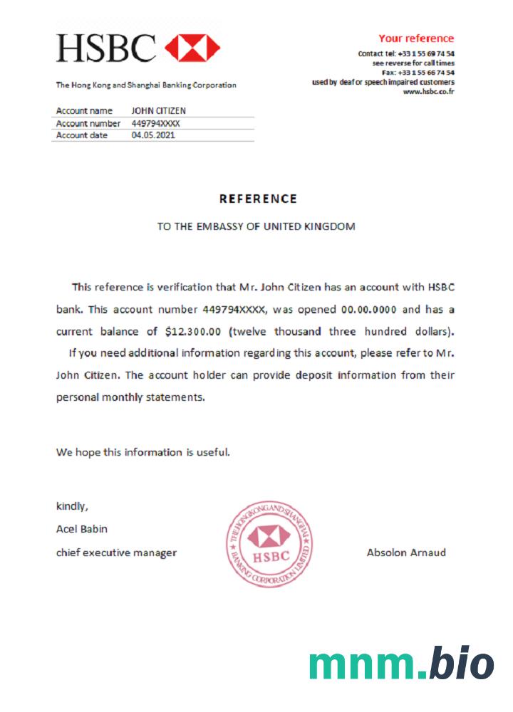 Przykład odniesienia do Francji HSBC w formatach Word i PDF