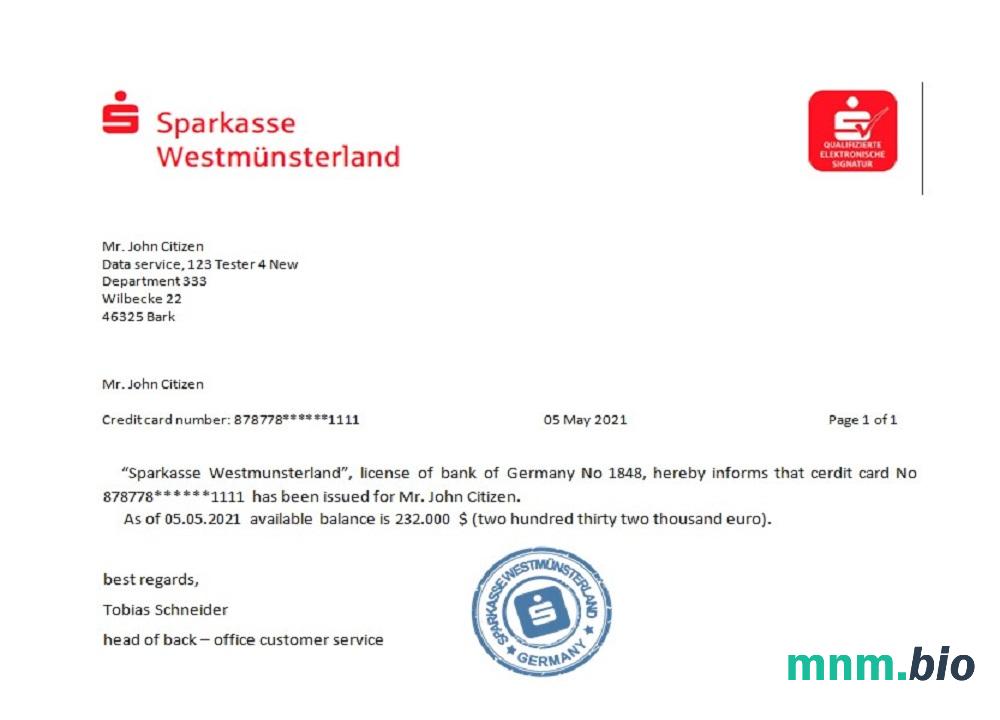 Niemcy Sparkasse przykład odniesienia w formatach Word i PDF