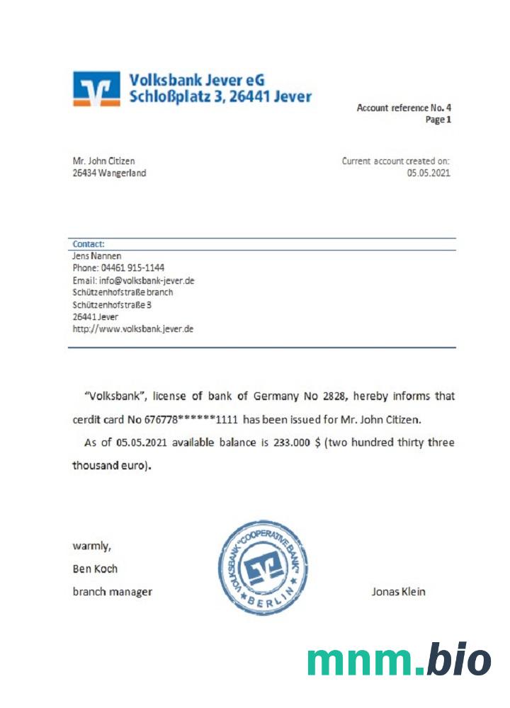 Niemcy Volksbank przykład odniesienia w formatach Word i PDF