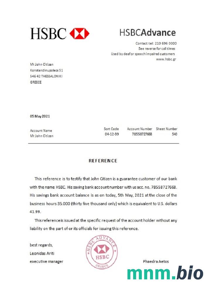 Grecja przykład odniesienia HSBC w formatach Word i PDF