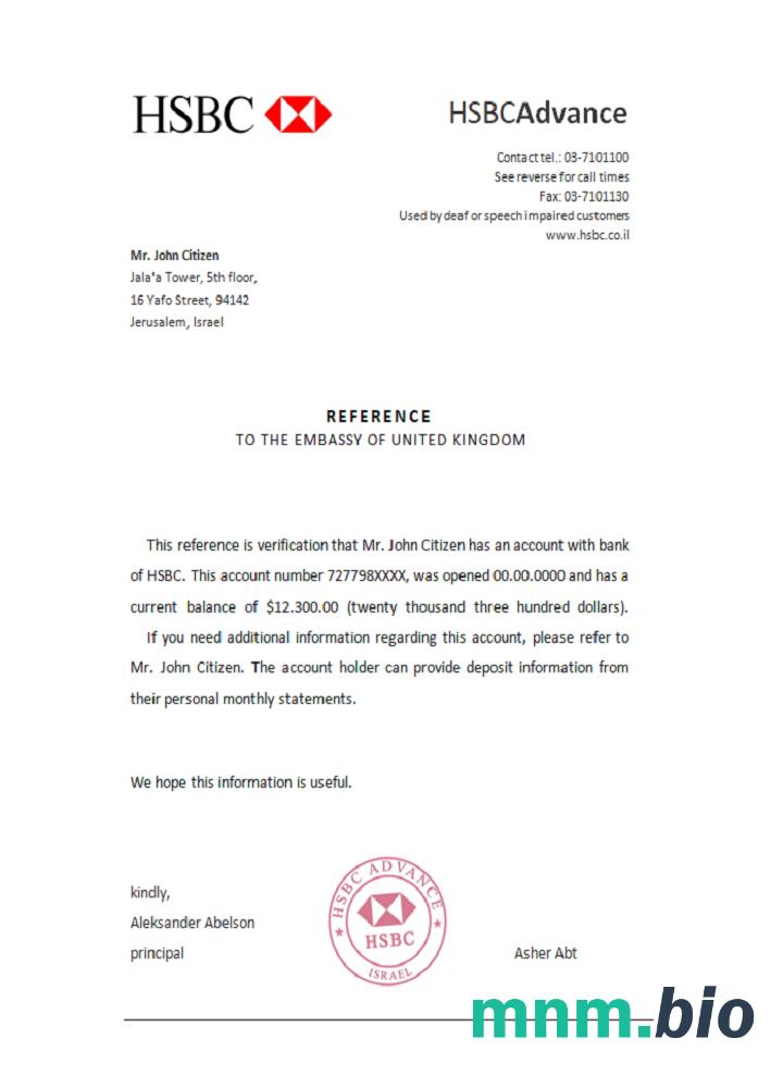 Przykład odniesienia Israel HSBC w formatach Word i PDF