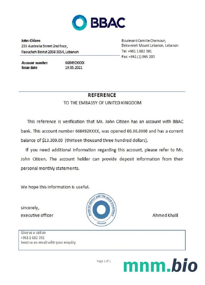 Przykład odniesienia Libanu BBAC w formatach Word i PDF