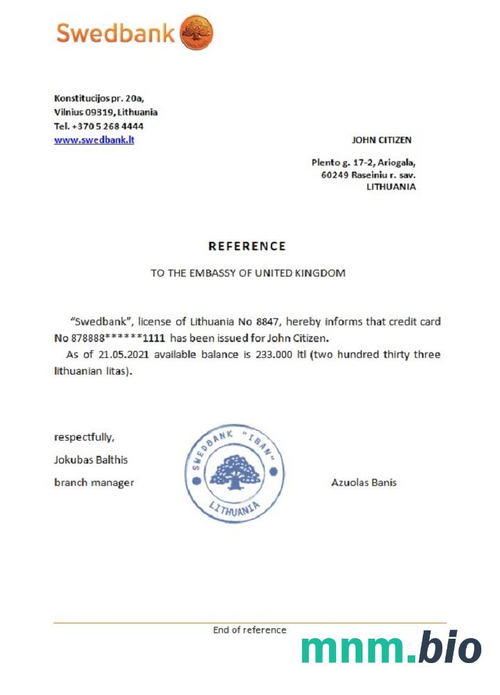 Litwa Swedbank przykład odniesienia w formatach Word i PDF