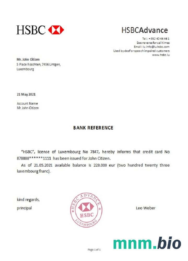 Luksemburski przykład odniesienia HSBC w formatach Word i PDF
