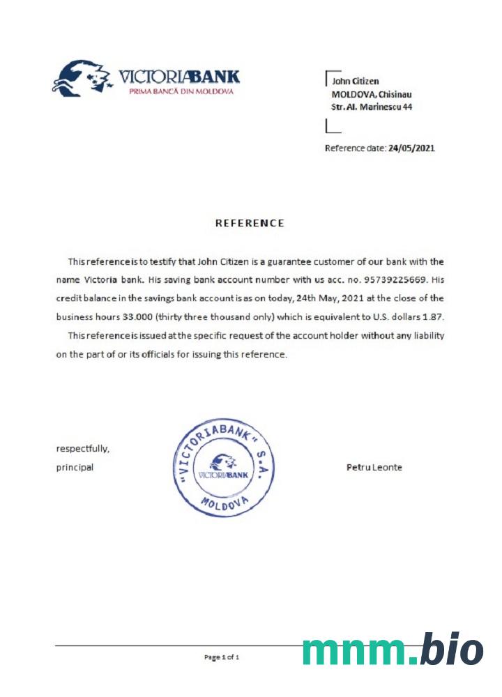 Przykład referencyjny Mołdawii Victoriabank w formatach Word i PDF