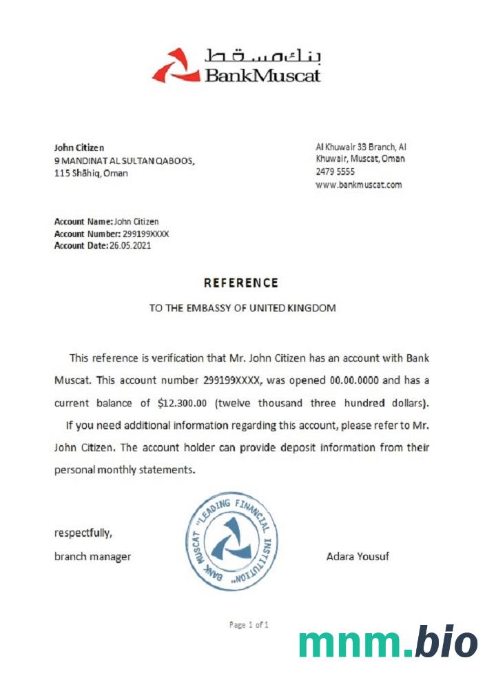 Przykład odniesienia Oman Muscat w formatach Word i PDF
