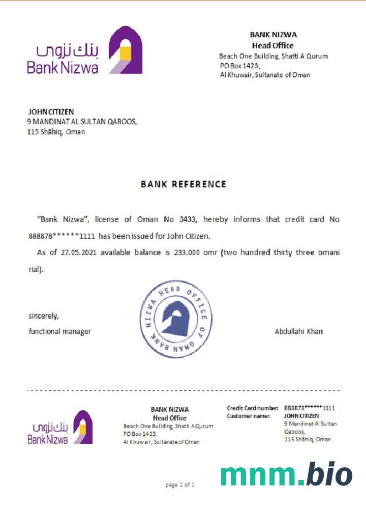 Przykład odniesienia Oman Nizwa w formatach Word i PDF