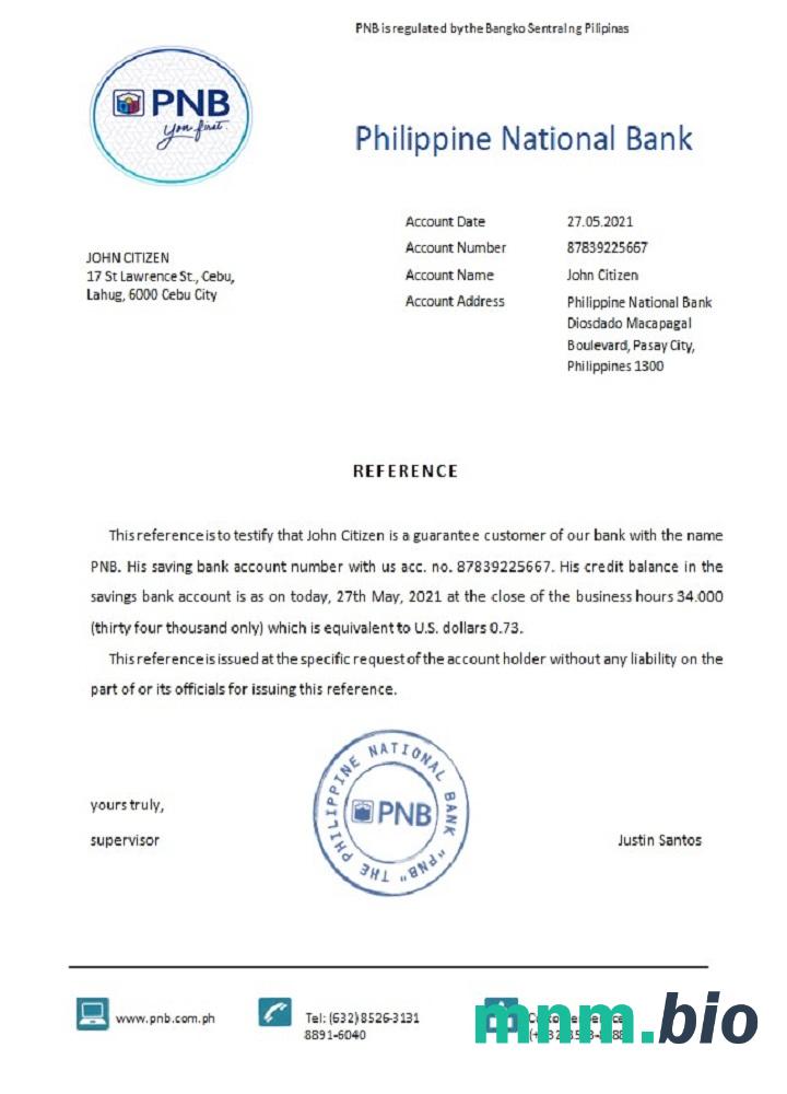 Przykład odniesienia Filipin PNB w formatach Word i PDF