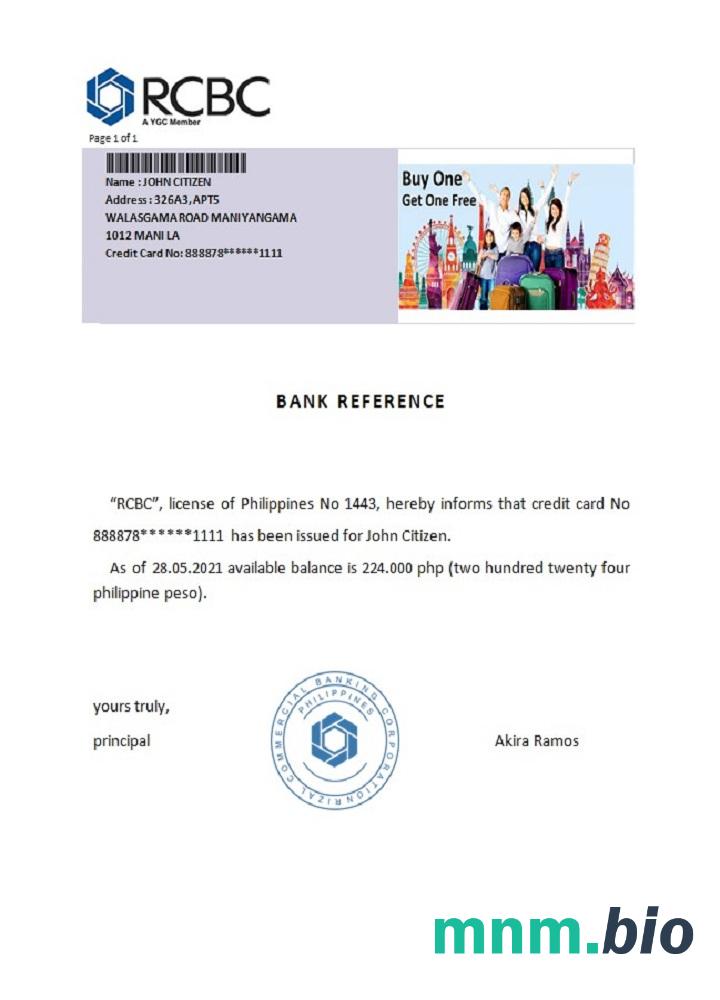 Przykład odniesienia RCBC na Filipinach w formatach Word i PDF