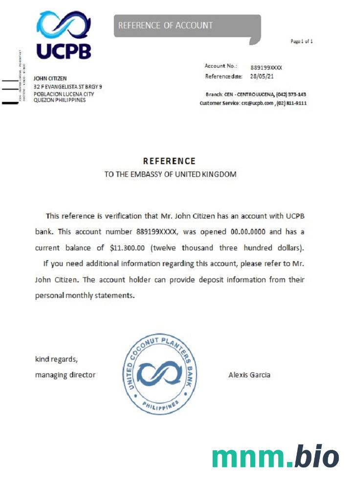 Przykład odniesienia Filipin UCPB w formatach Word i PDF