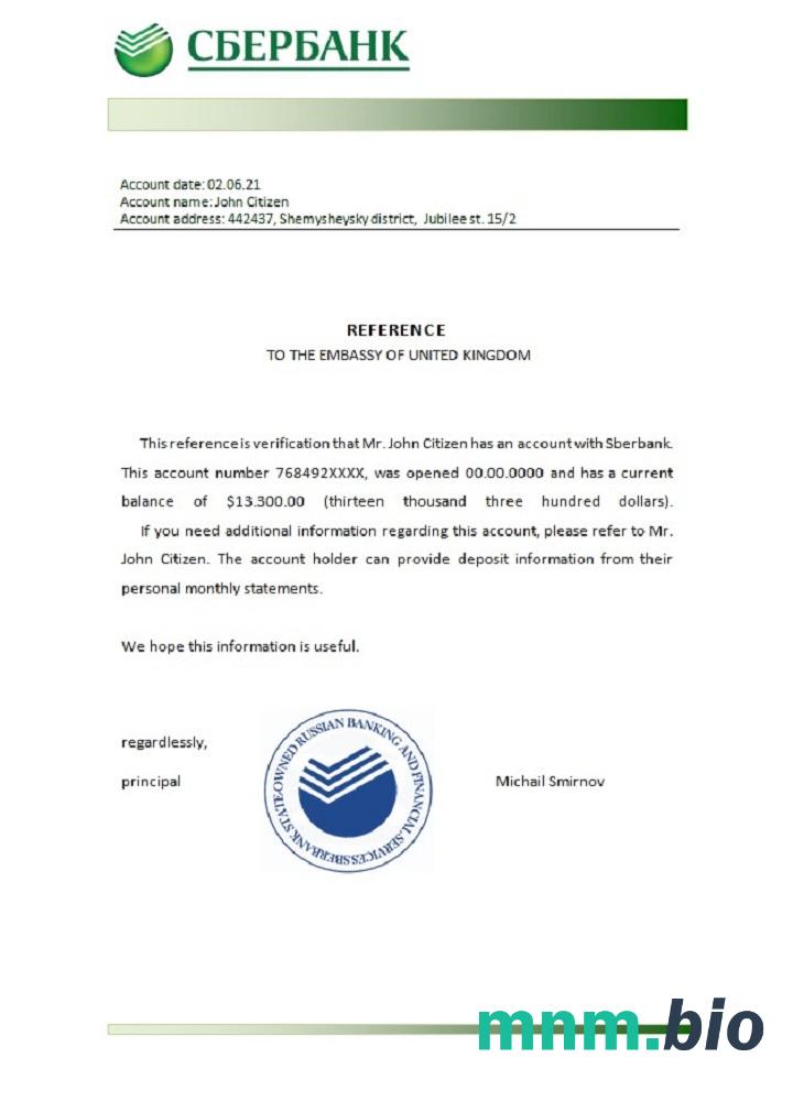 Przykład referencyjny Rosji Sbierbanku w formatach Word i PDF