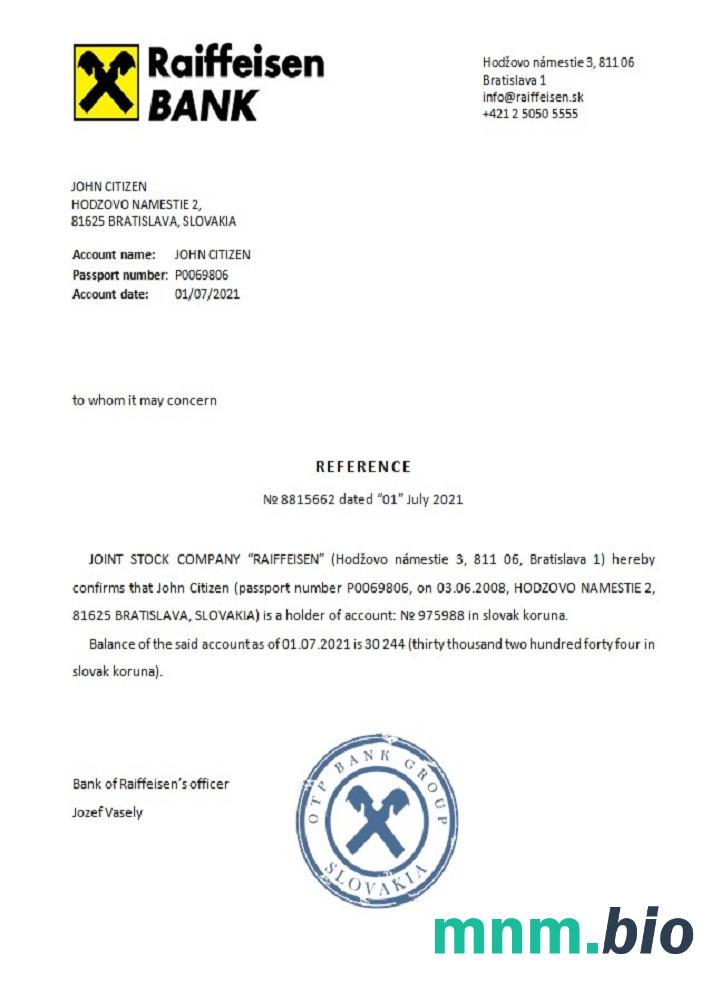 Przykład odniesienia Słowacja Raiffeisen w formatach Word i PDF