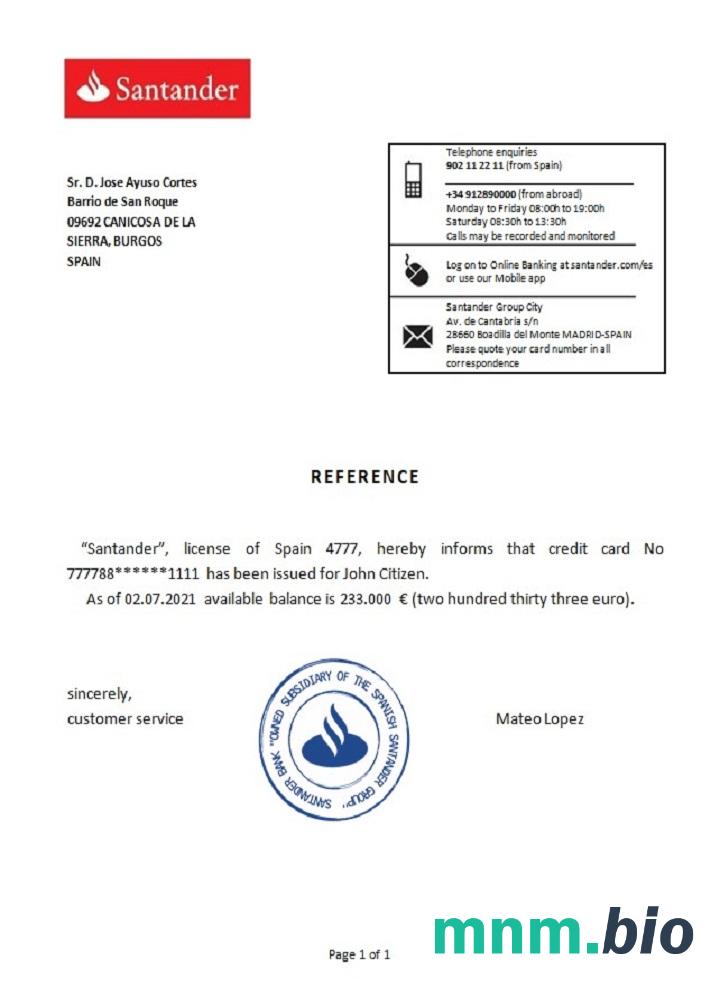Hiszpania Santander przykład odniesienia w formatach Word i PDF
