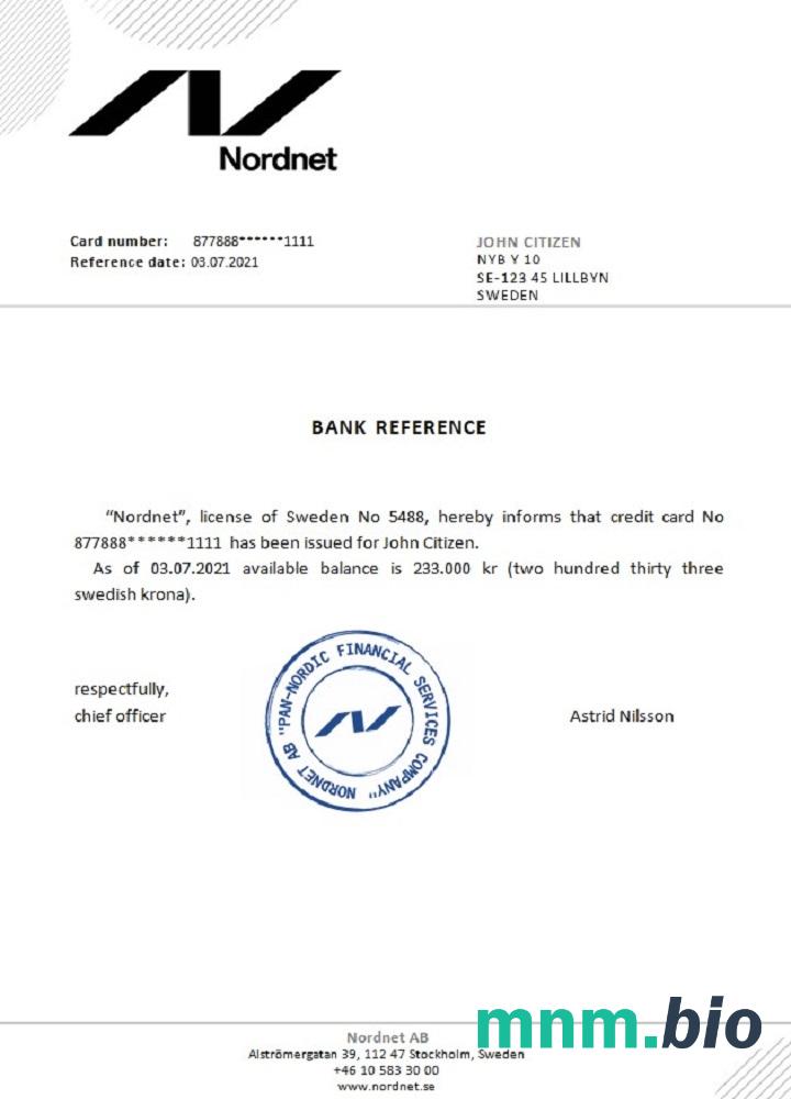 Przykład odniesienia Szwecji Nordnet w formatach Word i PDF