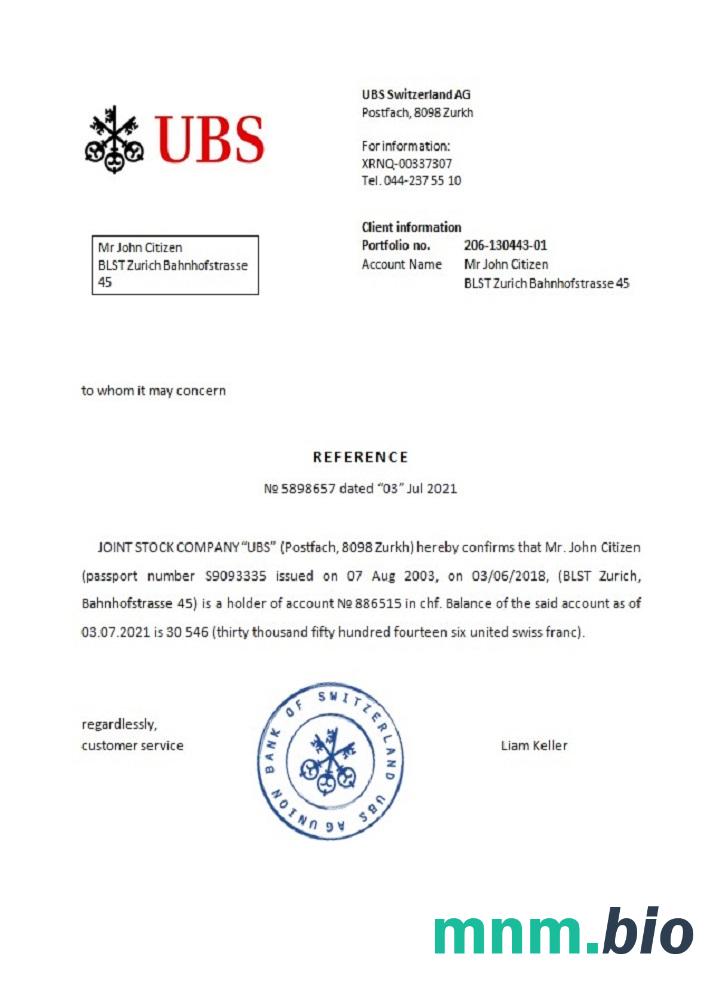Przykład odniesienia UBS w Szwajcarii w formatach Word i PDF