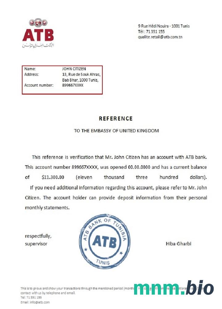Przykład odniesienia ATB Tunezji w formatach Word i PDF