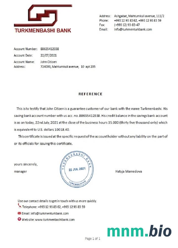 Przykład odniesienia Turkmenistanu Turkmenbashi w formatach Word i PDF