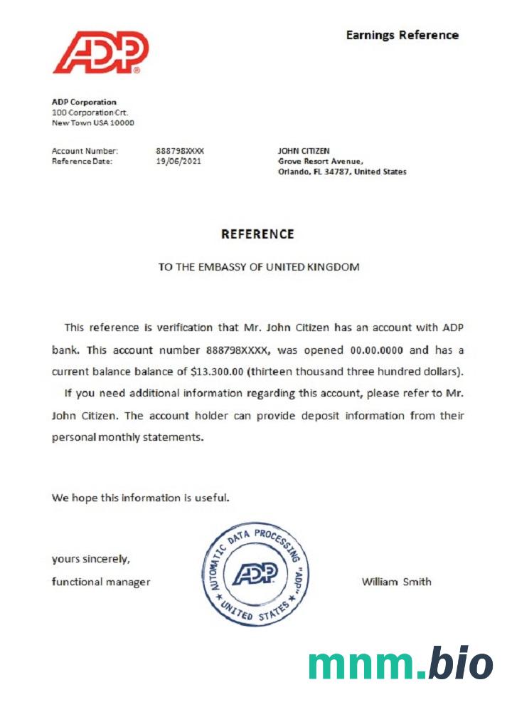 Przykład odniesienia USA ADP w formatach Word i PDF