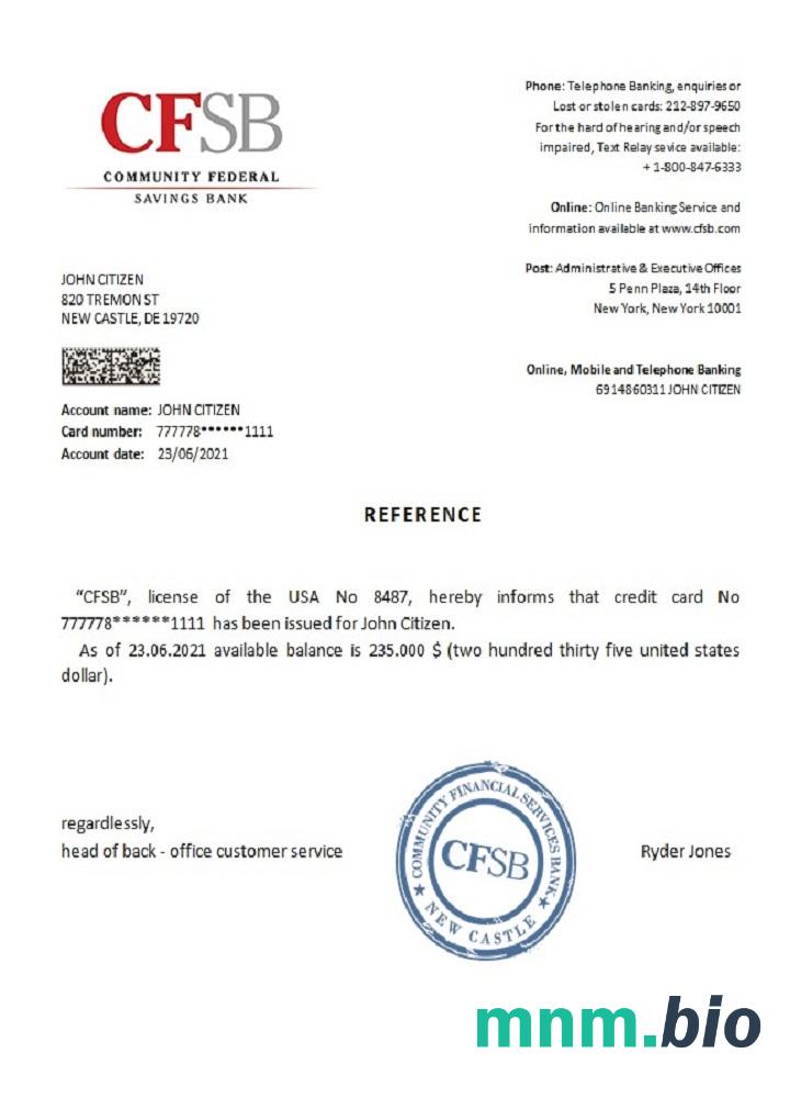 Przykład odniesienia USA CFSB w formatach Word i PDF