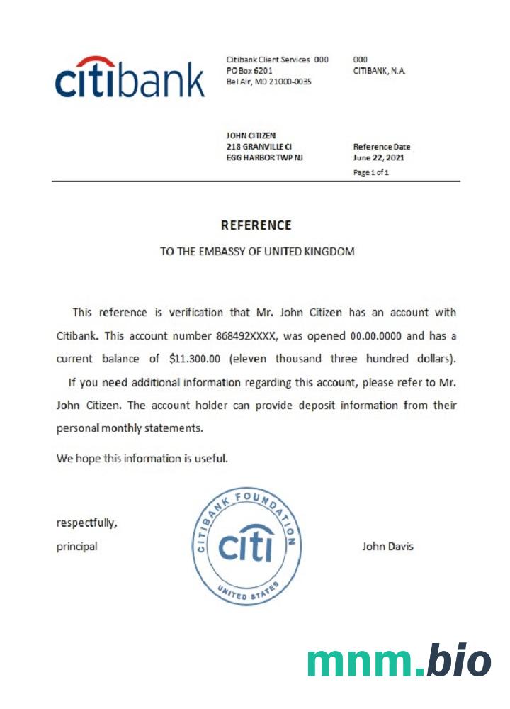Przykład referencyjny USA Citibank w formatach Word i PDF