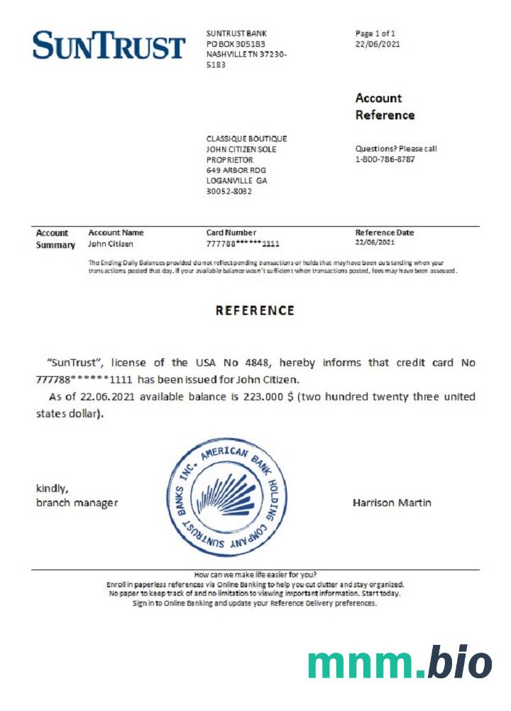 Przykład odniesienia USA Suntrust w formatach Word i PDF