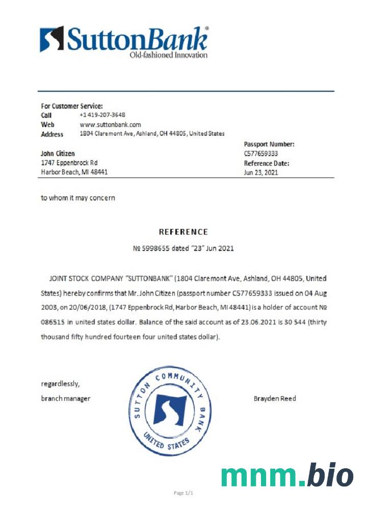 Przykład odniesienia USA Sutton w formatach Word i PDF