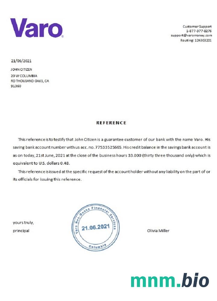 Przykład odniesienia USA Varo w formatach Word i PDF