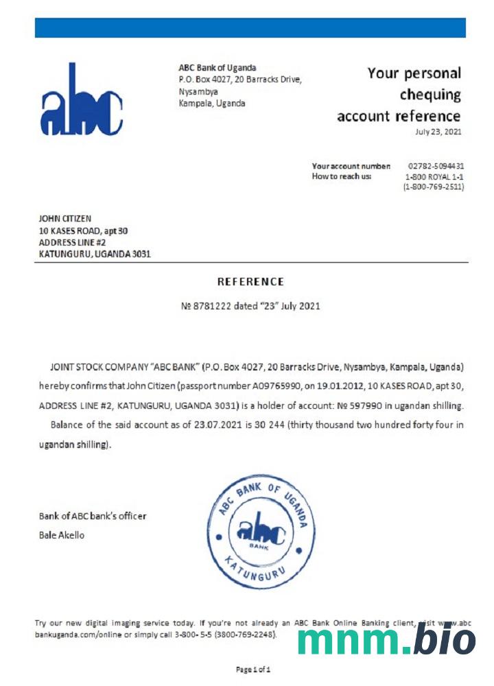 Przykład odniesienia Uganda ABC w formatach Word i PDF