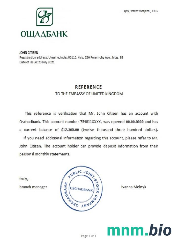 Przykład odniesienia Ukrainy Oschadbank w formatach Word i PDF