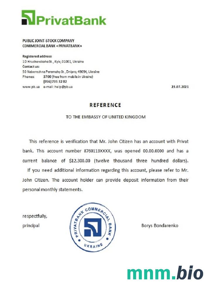 Przykład referencyjny Ukrainy Privatbank w formatach Word i PDF